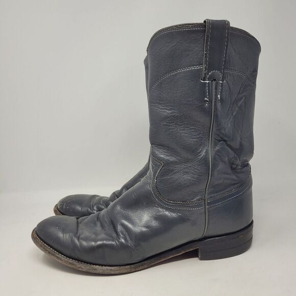 Justin Boots Mens 9D Gray Leather Roper Western Cowboy 3025 VTG USA - Picture 5 of 10